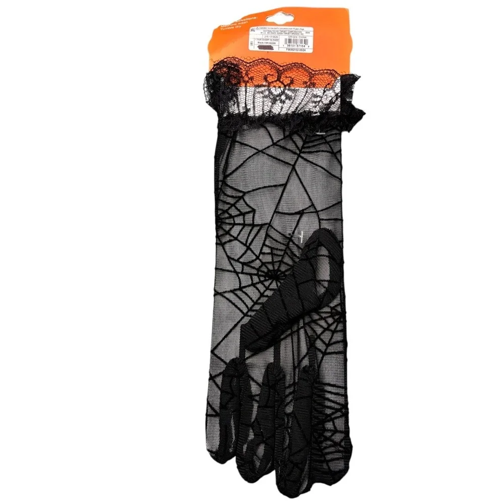 Halloween Black Spiderweb Lace Trim Mesh‎ Short Gloves Costume Accessory NEW